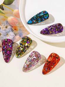 6pcs Colorful Sequin Acrylic Water Drop Shaped Hair Clips, Girl's Bangs/Side Hair Clips, Suitable For Street, Party, Wedding, Birthday, Valentine's Day, Thanksgiving, Best Gift, Hair Clips Claw, Hair Claws, Hair Slide, Hair Barrettes, Bobby Pin, Crocodile Clip, Y2k Outfit