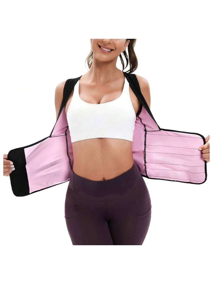 Women Wearing Sauna Vests, Sportswear, Fat-Burning Women For Weight Loss (In Various Sizes), Waist Vests For Fitness And Body Shaping, Women's Corsets, Fixed Waist-Sealing Styles For Running, Fat-Burning And Sweating - 黑粉 - 查看 1