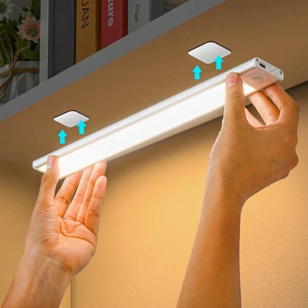 1pc Adjustable Metal LED Cabinet Light - 1pc Magnetic USB Rechargeable Indoor Night Light - 3 Color Options, Suitable For Kitchen, Wardrobe, Cabinet, Stairs, Corridor, Shelf, Pantry Undercabinet Lighting