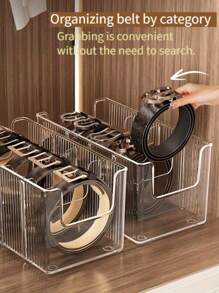 1pc/2pcs Belt Storage Box With Divided Compartments For Tie Organization And Display, Desktop Transparent Men's Waistband Storage Box - Clear - View 6