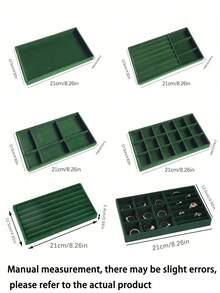 绒布首饰托盘抽屉隔板收纳架可堆叠珠宝收纳盒项链手链展示托盘可放置耳环戒指胸针手表可堆叠珠宝收纳盒适用于抽屉式绒布首饰托盘带分隔板耳环架和戒指展示盒项链收纳适合女士和女孩 - 彩色 - 查看 7