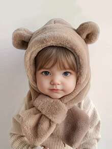 儿童帽子围巾套装，可爱又萌，厚实又温暖，护耳，适合秋冬季，男孩女孩都适用 - 彩色 - 查看 3