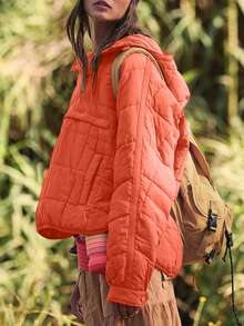Puffer Jacket Womens Hooded Oversized Quilted Pullover Lightweight Warm Womens Winter Coats Outwear - 橘色 - 查看 3
