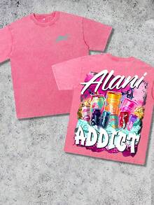 Alani A Printed Washed Cotton T-Shirt, Made Of 100% Cotton High-Quality Fabric, Fine Needle Carding, Relaxed And Comfortable, Suitable For Both Men And Women, Suitable For Young Street Hipsters. - 玫紅色 - 查看 1