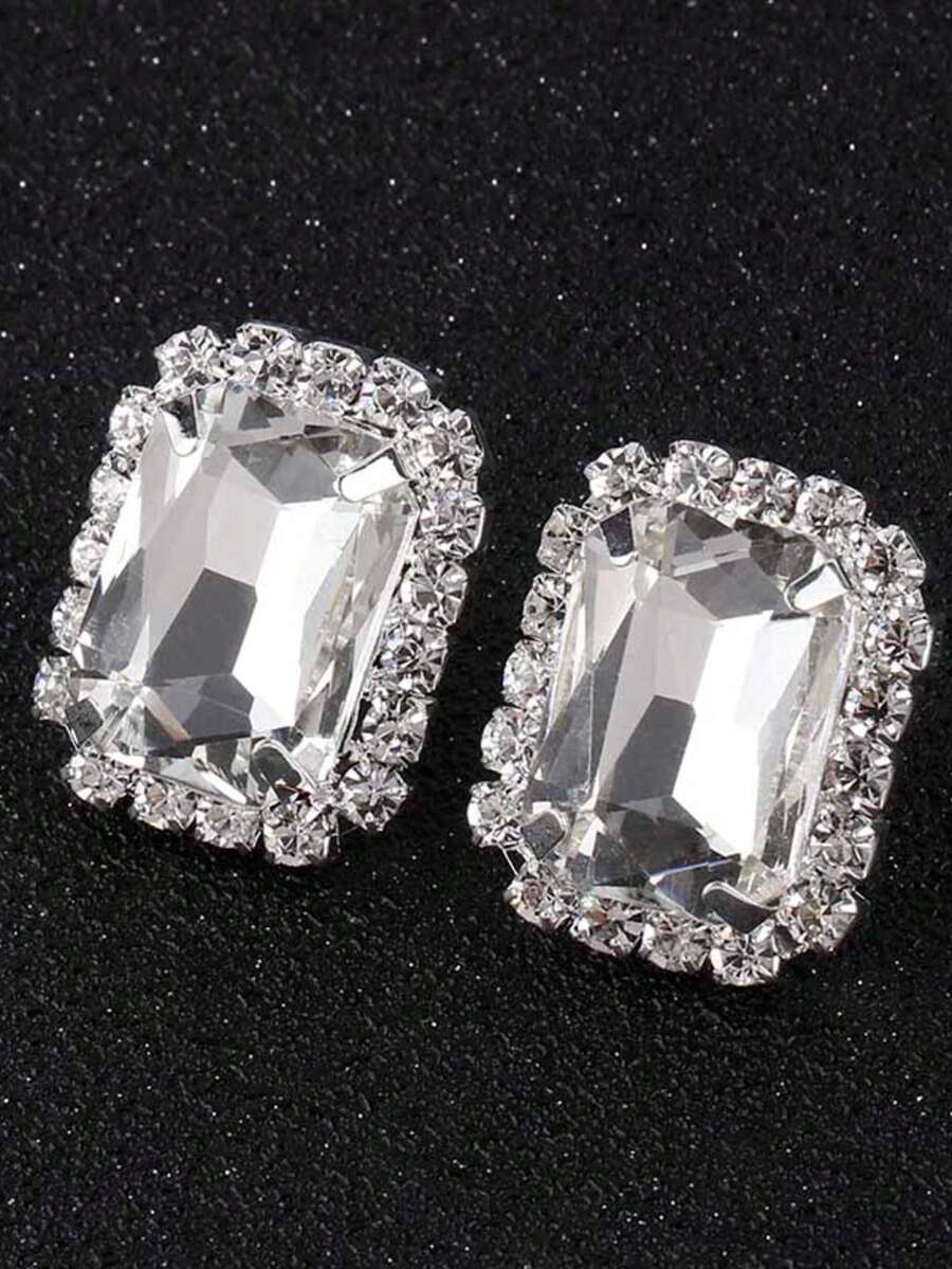 1 对女士合金水晶淡粉色几何夹式耳环 - 透明色 - 查看 1