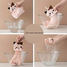 1 Super Soft Coral Fleece Cute Hand Towel, Cat Towel, Household Absorbent Kitchen Towel, Lazy Dish Towel, Bathroom Accessories - Baby Pink - View 5