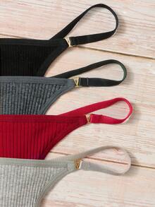 Kit Of 5 Ribbed Thong Panties With Bicolor Straps, Dental Floss, Premium Comfort Lingerie, Basic Women's Fashion - 彩色 - 查看 1