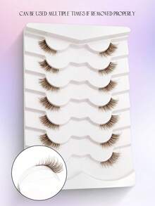 7对Asiteo棕色半条假睫毛，自然纤细猫眼款，蓬松柔软，透明睫毛梗，短款半条假睫毛，条状假睫毛，睫毛，假睫毛 - 眼尾拉長款 - 查看 5