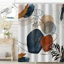 Local Warehouse Arrive In Three Abstract Shower Curtain, Boho Mid Century Modern Neutral Geometric Bathroom Curtain Dr With 12 Hooks, 72" X 72"