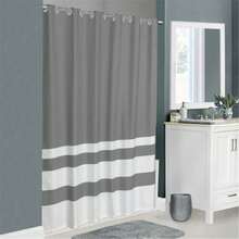 Local Warehouse Arrive In Three Easy Hang Waffle Stripe Premium Fabric Shower Curtain, Grey
