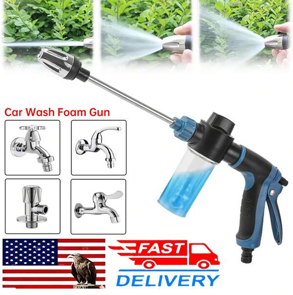 Long-Handled High Pressure Car Wash Foam Gun With Adjustable Nozzle, Dual Function Foam Cannon & Pressure Spray Bottle For Cars, Gardening, Ergonomic Design, Durable Construction, Portable With Storage Bottle, Pressure Washer Gun, Vehicle Maintenance, Versatile Cleaning Tool, Sturdy Construction, DIY Cleaners