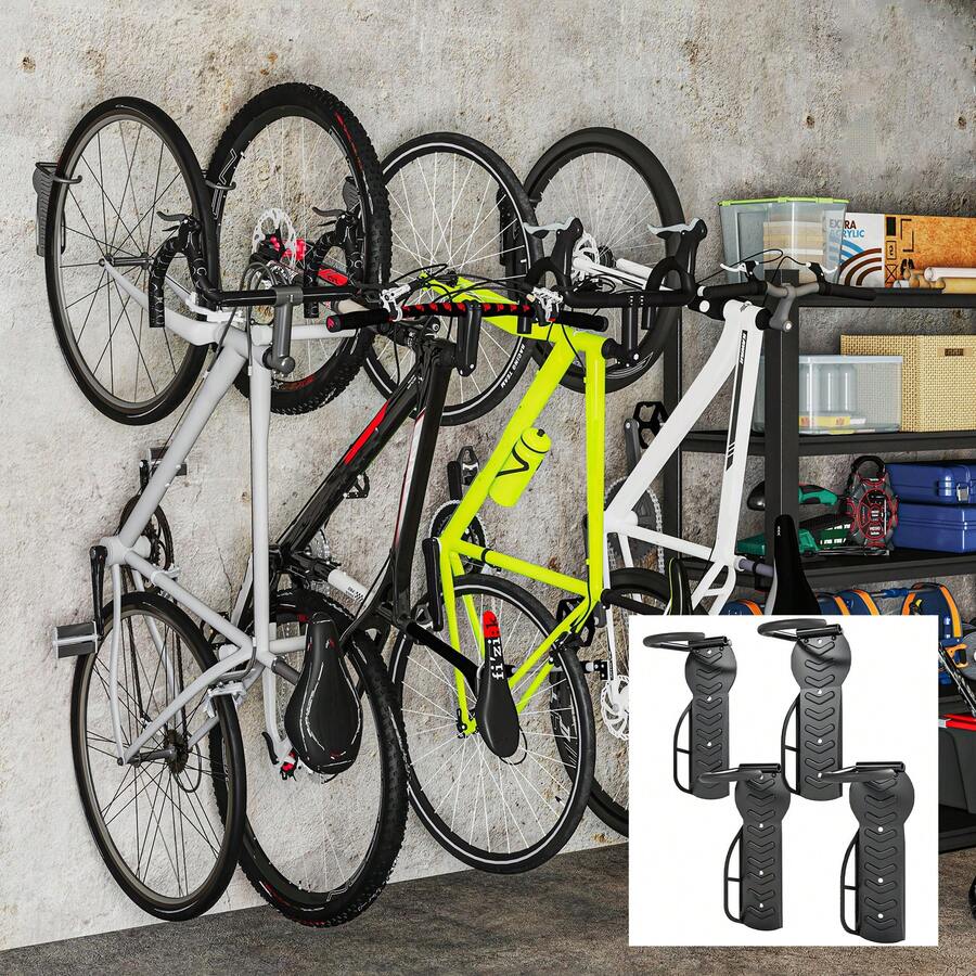 SPORTNOW 4 Pack Bike Rack, Wall Mounted Bicycle Hanger Hook, Foldable Garage Bike Wall Rack, Bicycle Storage Holder For Indoor Outdoor Use - Black - View 1