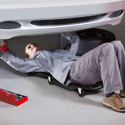 DURHAND Mechanic Vehicle Creeper Under Car Repair Padded Headrest Rolling Moulded Workshop Garage Assistance With Tool Tray, Black