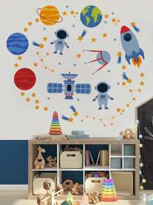 Planet Print Kids Wall Sticker, Cartoon Self Adhesive Wall Art Decal For Home Decor, Stickers, Wall Decal, Vinyl Decal For Home Decorations, Spring Decoration Items Refresh Your Home, Festival Decoration Stickers Gifts Birthday Graduation - Multicolor - View 11