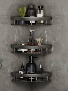 转角淋浴架，浴室三角架，无需钻孔，壁挂式卫生间梳妆台收纳架，可存放洗发水、肥皂和化妆品