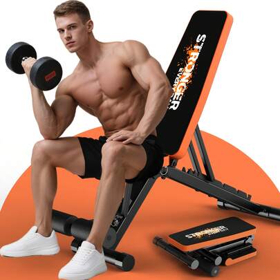 FYSIQ Hantelbank Klappbar Verstellbar:Trainingsbank mit 7-fach Rückenlehne, 4-fach Sitzkissen &3 Beinrolle,Schrägbank für Bankdrücken, Bauchtraining & Krafttraining,Belastbar 400KG