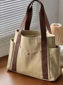 1 buah, Tas Tote Kanvas Kapasitas Besar, Tas Bahu dengan Banyak Kantong, Tas Belanja yang Dapat Digunakan Kembali, Mudah Dibawa dengan Pegangan yang Nyaman, Untuk Penggunaan Sehari-hari dan Hadiah, Tas Tangan Portabel untuk Sekolah, Kerja, Perjalanan, Belanja - MultiWarna - View 10