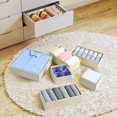 6pcs/4pcs/1pc Baby Clothes Fabric Compartment Underwear Storage Box, Foldable Drawer Organizer With Zipper For Socks, Bras, Towels, Ties, Newborn Baby Gifts