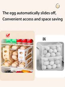 1 pieza Soporte para huevos para refrigerador, dispensador de huevos giratorio, recipiente de almacenamiento de huevos de dos niveles, estante de huevos alimentado por gravedad automático, organizador de despensa de cocina ahorra espacio, accesorio esencial para cocineros en el hogar, regalo práctico de inauguración de la casa para amigos y familiares