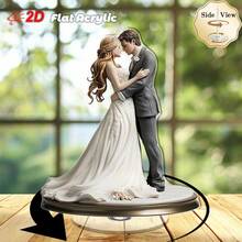 1 件优雅的 2D 旋转亚克力新娘和新郎桌面装饰 - 适合婚礼、订婚和周年纪念，室内/室外使用，无需电源，婚礼装饰 - 多色E - 查看 16