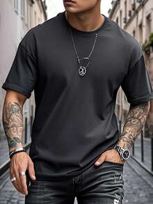 GRDR Men's Solid Color Casual Street Sporty Crew Neck Short Sleeve T-Shirt - Dark Grey - View 3
