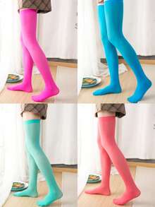 1/4/9/10/15 Pairs Women Solid Color Thigh High Socks, Candy Colors, Over-The-Knee Long Stockings, Suitable For Spring/Summer, Christmas, Cozy