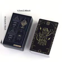 78-Card High-Quality Tarot Deck With Dual-Sided Imagery & Meanings Guidebook - Suitable For Ages 14 & Up Christmas, Halloween, New Year's Gifts, Game Cards - Black - View 3