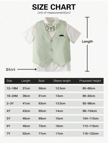 Bộ vest 3 món màu xanh hải quân/xanh lá cây/xám mới cho trẻ em: Áo sơ mi ngắn tay + Áo vest thắt nơ + Quần short, trang phục phù rể mùa hè cho bé trai, quà tặng phong cách quý ông cho bé trai. - Màu xanh Bạc hà - Xem 10