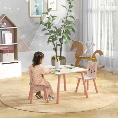 HOMCOM ZONEKIZ Kids Table And Chair Set, Toddler Table With 2 Chairs, Three Piece Toddler Activity Furniture Set For Bedroom, Nursery, Playroom, Pink