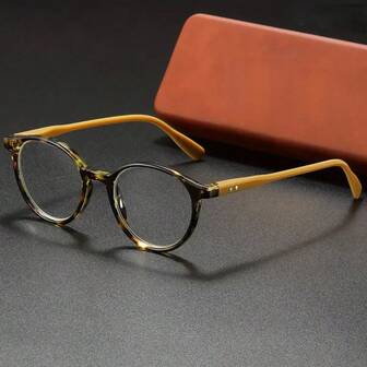 1 par de gafas de lectura con montura redonda y estampado de leopardo, de material de policarbonato, unisex, adecuadas para leer libros, usar con computadoras, en el campus, en todas las estaciones, también un regalo ideal