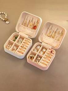 1/5pcs Jewelry Box, Small PU Leather Travel Jewelry Organizer, Double-Layer Portable Mini Jewelry Display And Storage Case, Suitable For Earrings, Rings, Necklaces, Bracelets, Nail Art, Mother's Day Gift, Christmas Gift, Halloween Gift, Girl's Gift