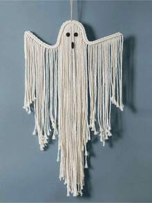 1pc/2pcs Boho Halloween Ghost Wall Hanging Decor, Macrame Fringe Spooky Ghost Ornaments, Bohemian Wall Art For Home, Living Room, Fireplace, Party, Haunted House Decoration Home Decor Halloween Decor Room Decor