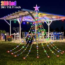 Solar betriebene LED Wasserfall Lichter, Outdoor Netzwerk Rot Stern Lichterkette, Outdoor und Indoor Fairy Lights mit 8 Beleuchtungsmodi, einstellbare Höhe, geeignet für Hof, Party, Hochzeit, Weihnachten, Halloween und Thanksgiving Dekoration