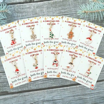 5 件/7 件/10 件圣诞钥匙扣套装，含合金圣诞老人、长袜、姜饼、雪人和驯鹿图案 - 非常适合圣诞节庆祝活动和礼物、节日贺卡 | 欢快的节日装饰 | 姜饼主题、圣诞装饰礼品创意包袋配件挂绳带身份证夹汽车配件包饰