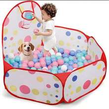 儿童球坑，弹出式儿童球坑泳池游戏帐篷，带篮球架，4 英尺可折叠游戏屋婴儿爬行游戏围栏玩具礼物，适合女孩男孩 - 不含球 - 黃色 - 查看 8