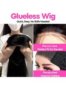 5x5 Glueless Wigs Human Hair Bone Straight HD Transparent Lace Closure Wig No Glue Lace Front Wig Pre-Plucked Pre-Cut 5x5 Glueless Human Hair Wigs Halloween Wigs Dress Up Wig - Natural Black - 查看 4
