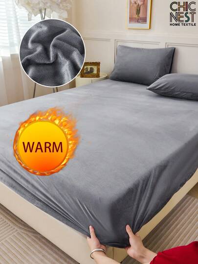 1pc Grey Velvet Fitted Sheet Warm Soft Solid Fuzzy Fitted Sheet King Queen Full Twin Size, Luxury Super Soft Cozy Comfy Bottom Sheet With 11.8" Deep Pocket,Suitable For Fall Winter And Spring, No Pillowcases Autumn And Winter Warm Mattress Protection, Deep Pocket, Bed Sheet