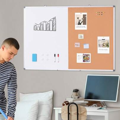 48"X 36" Whiteboard & Cork Board Combo With Aluminum Frame – 2-In-1 Magnetic Dry Erase Bulletin Board For Wall Mount – Ideal For School, Home, Office