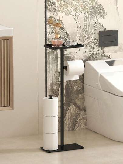 1pc Standalone Toilet Paper Holder With Storage Tray - Stylish Multi-Roll Paper Storage Rack, Suitable For Bathroom And Kitchen, Space-Saving Design, Bathroom Storage, Bathroom Accessories