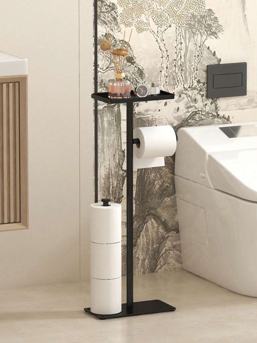 1pc Standalone Toilet Paper Holder With Storage Tray - Stylish Multi-Roll Paper Storage Rack, Suitable For Bathroom And Kitchen, Space-Saving Design, Bathroom Storage, Bathroom Accessories