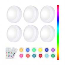 1/3/6pcs Convenient Stick On Puck Lights With Remote Control, Battery Operated LED Push Light Wireless, 12 Color RGB - For Closet, Bedroom Wall, Under Cabinet, Battery Powered Puck Lights. - Multicolor - View 15