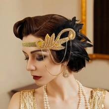 1920年代 Flapper 羽毛髮箍 波希米亞頭飾 鋅合金菱形框架 女款 1920年代羽毛裝飾髮箍 適合返校/派對/萬聖節 - 彩色 - 查看 24