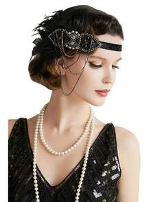 1920 年代羽毛头带，波西米亚头饰，锌合金菱形框架，女士 1920 年代羽毛装饰头带，重返校园