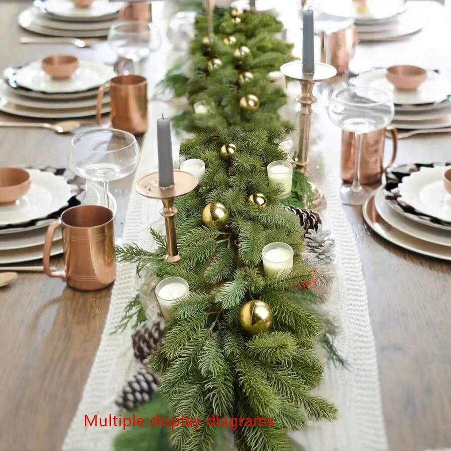 1捆抗紫外线人造绿植，圣诞装饰假花叶热带植物，适用于婚礼、庭院、花园、门廊、露台、窗台花箱、农舍装饰、绿色仿真植物、情人节派对装饰、圣诞装饰品 - 綠色 - 查看 1