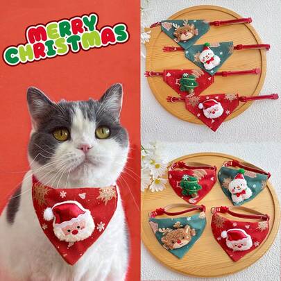 4 Styles Of Pet Bandanas Christmas Scarves Neckerchief Sets For Pet Christmas Costumes Christmas Headscarves, Christmas Pet Clothing, Snowman, Santa Claus, Reindeer, Christmas Tree, Universal For Cats And Dogs, Animal Party Costumes.
