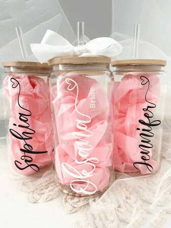 Personalized Glass Tumblers | Bridesmaid Tumblers | Iced Coffee Cup | Personalized Gifts | Proposal Box Gifts | Birthday Gift | Bride Easy To Clean, Exquisite,High-Quality Custom,Personalized,Unique Ideal Gifts For Her Her,Boyfriend,Girlfriend,Dad,Mom,Family,Friends,Son,Daughter,School Students,Workers,Kids School,Home,Office