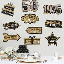 10pcs 50th Birthday Party Supplies - Elegant Black And Golden Flashing Paper Signs, Vintage-Inspired Decorations For Adult Celebrations, Includes "Happy 50th Birthday" And "Cheers To 50 Years" Designs, Celebration Signs|Decorative Party Signs|Glitter Embellishments, Birthday Party Decorations