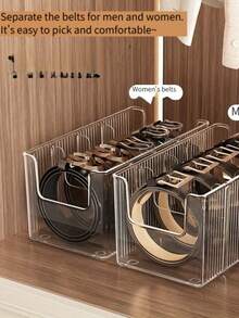 1pc/2pcs Belt Storage Box With Divided Compartments For Tie Organization And Display, Desktop Transparent Men's Waistband Storage Box - Clear - View 3