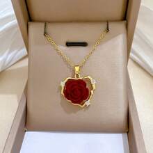 1 pieza Collar de flor de rosa de acero inoxidable, collar gargantilla de lujo con decoración de cristal completo y delicado Charm para mujeres, sin caja de regalo para el Día de San Valentín - collar - Ver 5