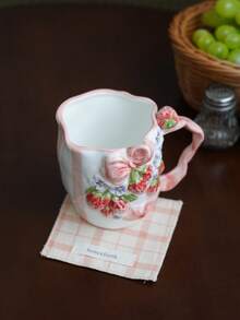 1 Pieza Taza de cerámica hecha a mano con relieve en forma de lazo, taza de café o té de la tarde para el hogar con cuchara, regalo exquisito de cumpleaños para la novia, regalo exquisito de Navidad y Año Nuevo